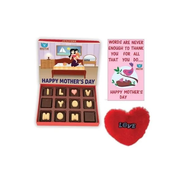 Mothers Day Gift for mom Special Luv U MoM Chocolate Box, 12 Units + Free Mother's Day Card + Furr Heart
