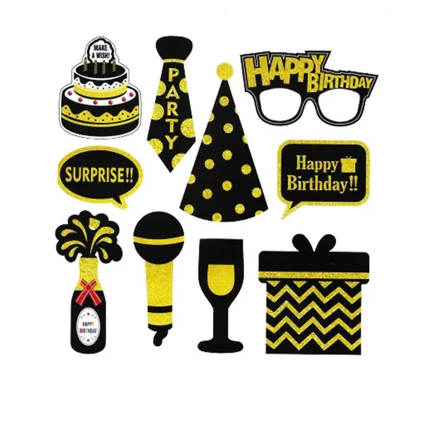 Black & Golden Happy Birthday Photo Booth Party Props