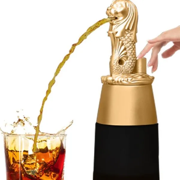 Singapore Lion Liquor Dispenser Golden with Round Black Jar