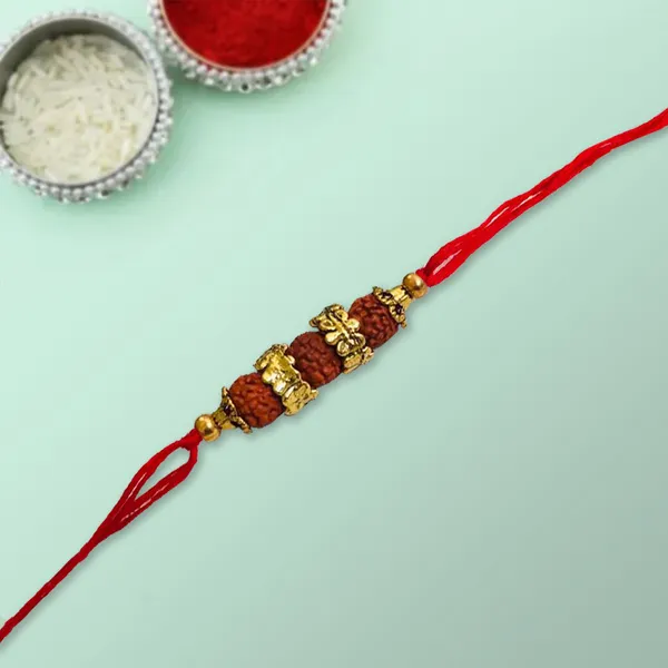 Rudraksha Golden Beads Red Ties rakhi