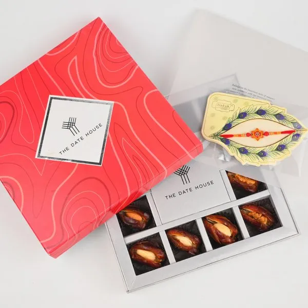 Crimson Red 12 PCs Premium Filled Dates Rakhi Box
