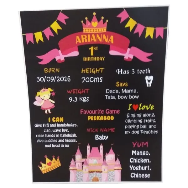 1st Birthday Chalkboard - Princess Theme