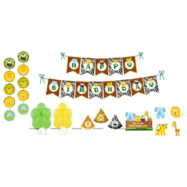 Jungle Animals Super Saver Birthday Decoration Kit (Pack of 58 pieces)