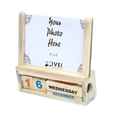 IVEI Wooden Desk Calendar With A Photo Frame- Brown Finish