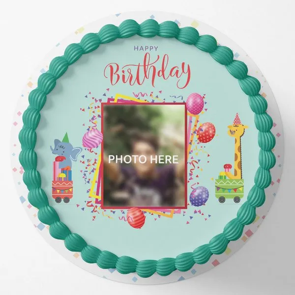 Eggless Kids Birthday Party Round Photo Cake 