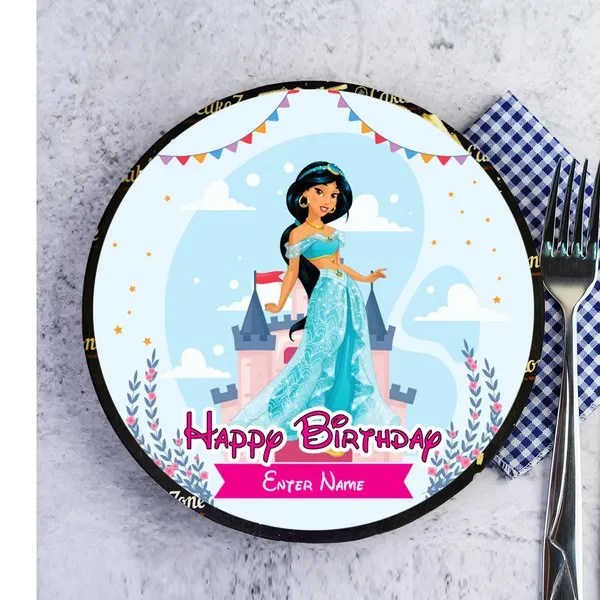 Eggless Alladin's Jasmine Disney Princess Circular Personalise Birthday Name Cake for Girls