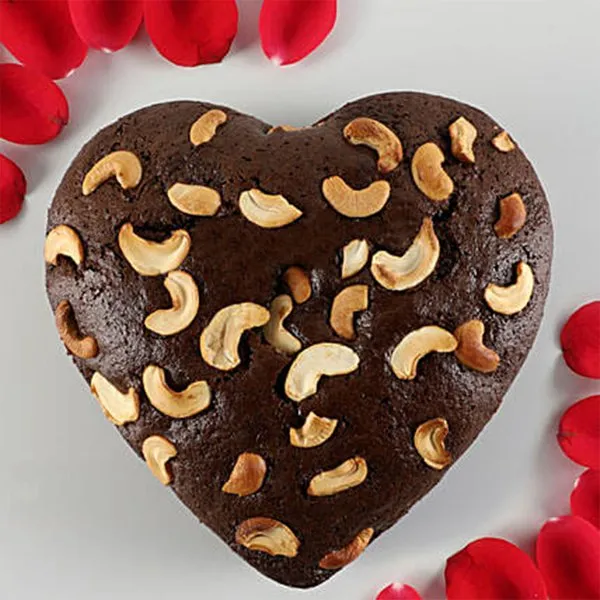 Chocolate Heart Shaped Alcoholic Dry Cake with Cashews