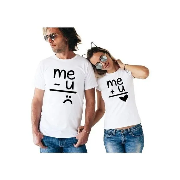 You & Me Round Neck Half Sleeves Couple T-Shirts (White)