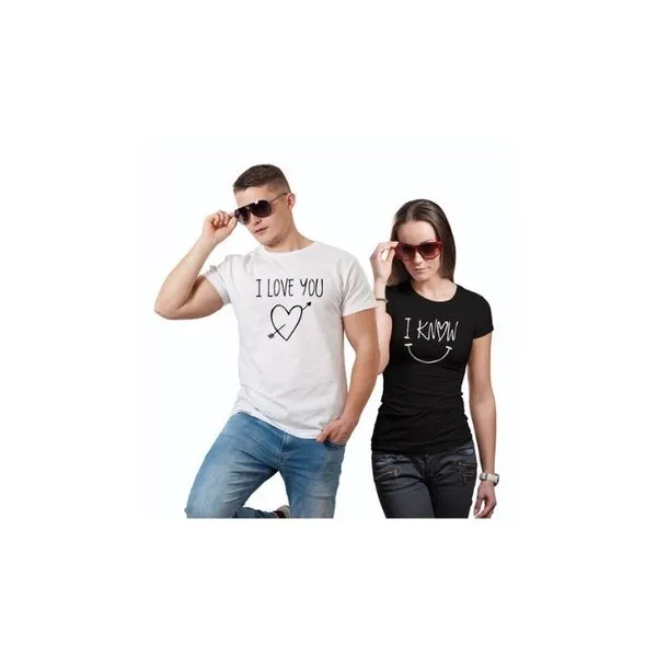 I Love You Round Neck Half Sleeves Couple T-Shirts (White)