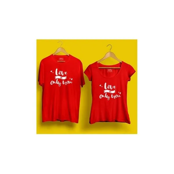 Love is Only U Round Neck Half Sleeves Couple T-Shirt (Red)