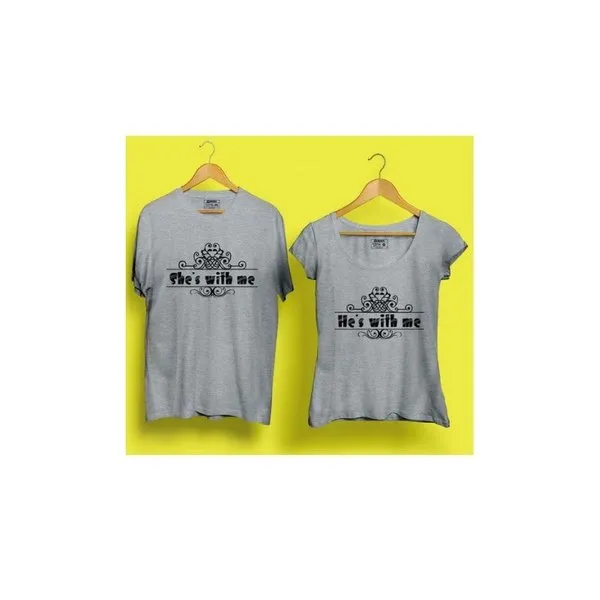 With Me Round Neck Half Sleeves Couple T-Shirt (Grey)