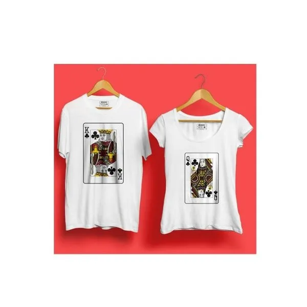 Trump Card Round Neck Half Sleeves Couple T-Shirt (White)