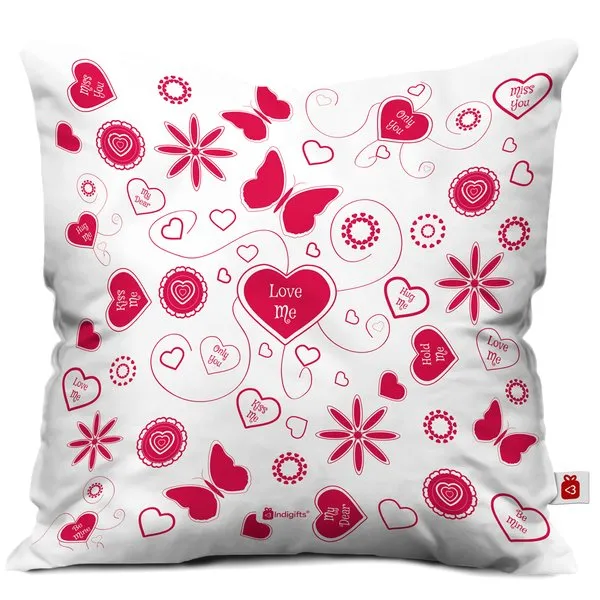 Love Me, Kiss Me Pink Printed Cushion With Cover