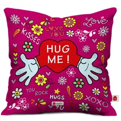 Hug Me Purple Quote Printed Cushion with Cover