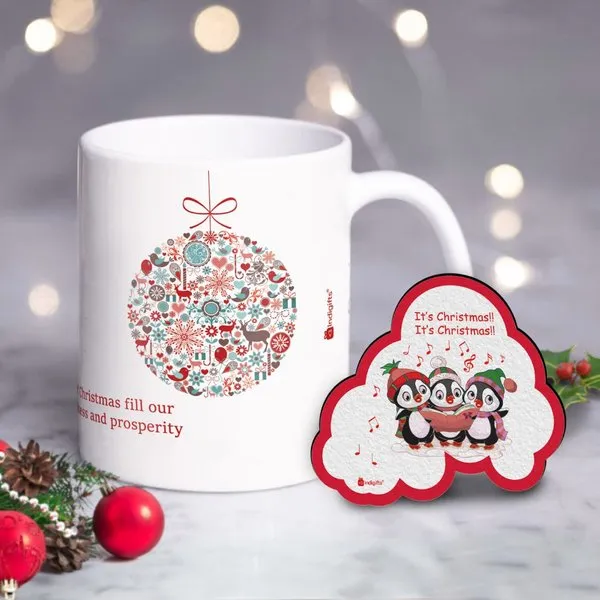 Christmas Decoration Christmas Wishes Printed White Coffee Mug & Fridge Magnet Combo