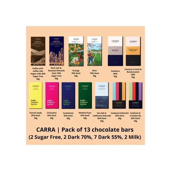 All 13 Chocolate Bars (2 Sugar Free, 7 Dark 55%, 2 Dark 70%, 2 Milk)