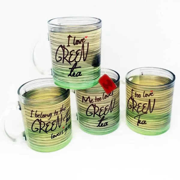 Green Tea Lovers Group - Set of 4 Glass Mugs
