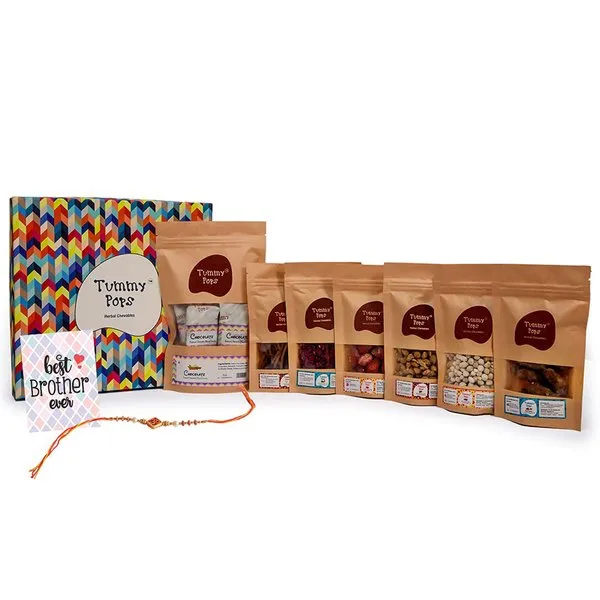 Rakhi Gift Hamper | Assorted mix-Roasted Almond & Seeds Chocolate Bars (Pack of 5)