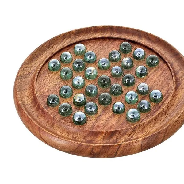 Games Solitaire Board in Wood With Glass Marbles Best Gift for Kids