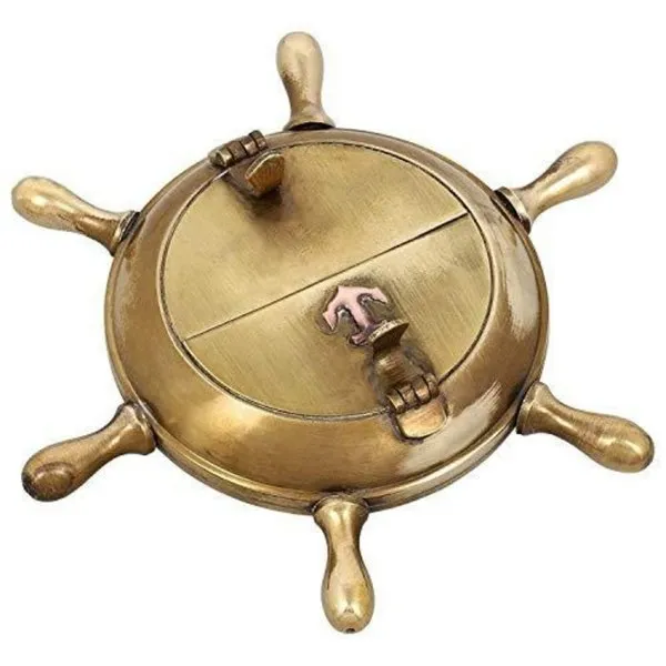 Brass Antique Nautical Wheel Design Ashtray Gold 5 Inch