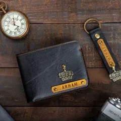 Personalised Mens Wallet & Keychain Combo with Charm