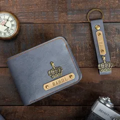 Personalised Mens Wallet & Keychain Combo with Charm
