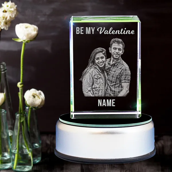 Custom 3D Photo & Name Personalised Rectangular Valentine's Day Crystal