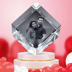 Custom 3D Crystal Cube Cut Photo Personalised for Valentine's Day