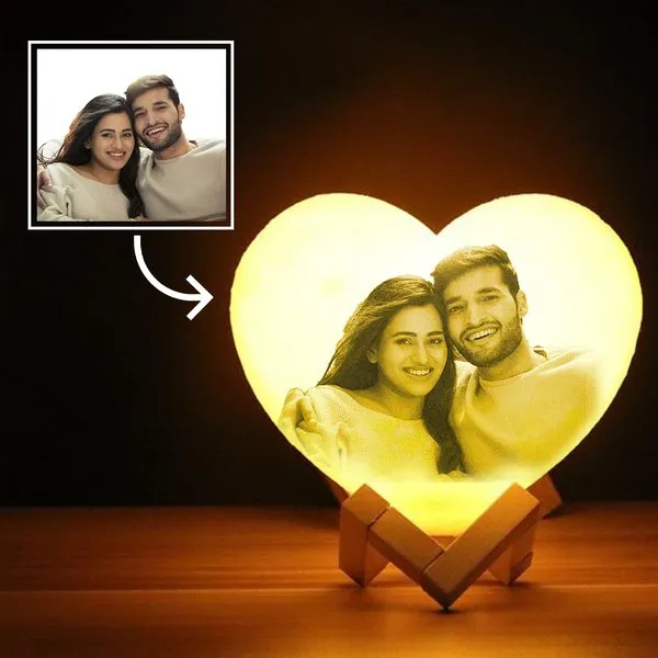 Surprise 3D Personalized Heart Photo Lamp - 18cm with Touch Light, Adjustable Brightness
