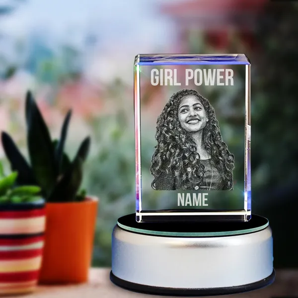 Girl Power Custom 3D Photo & Name Personalised Rectangular Crystal