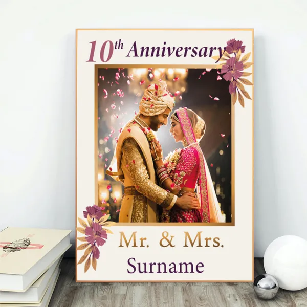 Floral Mr and Mrs Couple Photo & Surname Personalized Anniversary Table Photo Frame