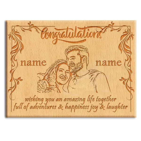 Congratulations on your Wedding Two Names & Photo Customized Wooden Plaque | Wedding Gifts for Couples | Marriage Wishes for Friend