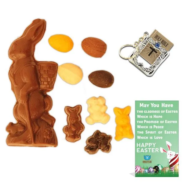 Easter Special Dark Chocolate Bunny with Family + Holy Bible Key Chain + Free Happy Easter Card