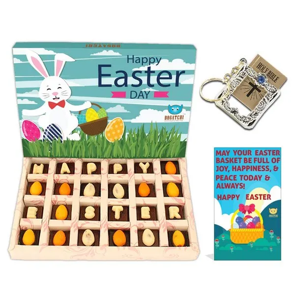 Happy Easter Chocolate Theme Box, 24 pcs+ Holy Bible Key Chain + Free Happy Easter Card