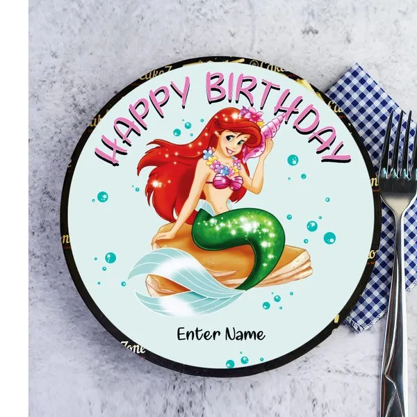 Eggless Ariel Disney Princess Circular Personalised Birthday Name Cake for Girls 