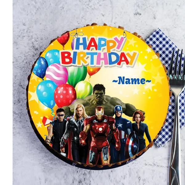 Marvel Avengers Circular Personalised Superhero Birthday Name Cake for Boys/Girls