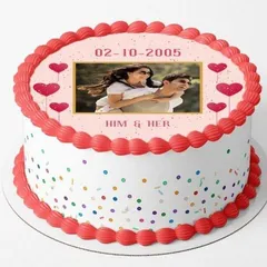 Happy Love Anniversary Couple Photo, Name & Date Personalized Designer Photo Cake