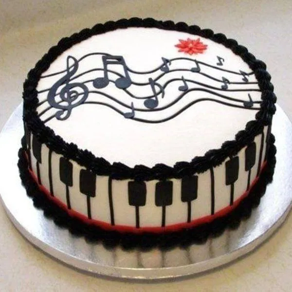 Piano Shaped Happy Birthday Cake With Name On It