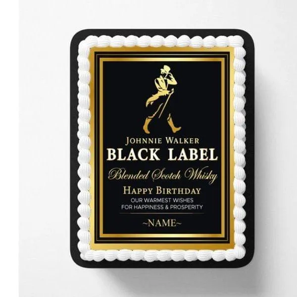 Eggless Johnnie Walker Theme Personalized Name Rectangle Shape Birthday Cake