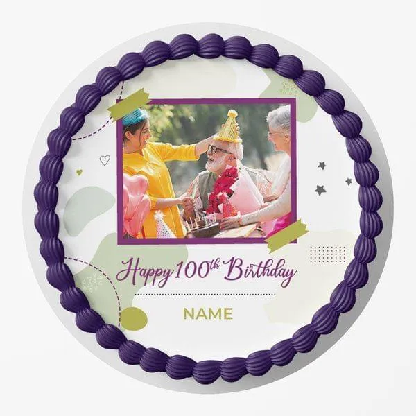 Eggless Wishing Sweet 100th Birthday Personalized Photo & Name Designer Photo Cake