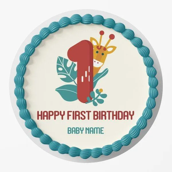 Happy Baby Birthday Jungle Theme Baby Name Personalized Designer Photo Cake