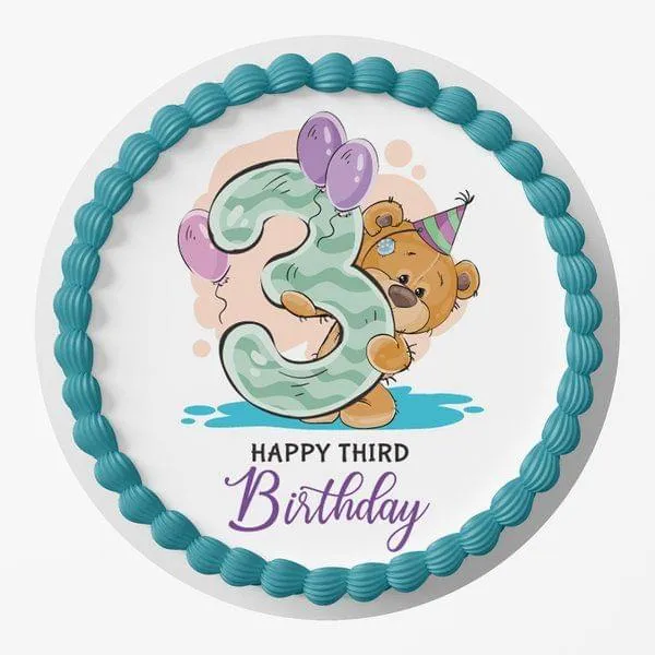 Eggless Happy 3rd Birthday Designer Photo Cake