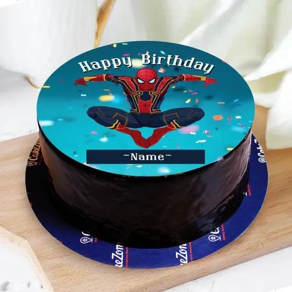 Eggless Personalized Name Circular Spiderman Birthday Cake For Boys by  CakeZone | Gift spiderman-cake Online | Buy Now