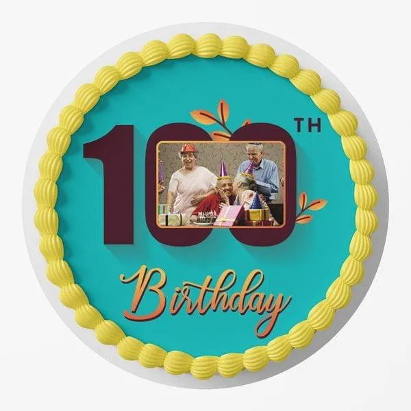 Happy 100th Birthday Photo-Customized Designer Photo Cake