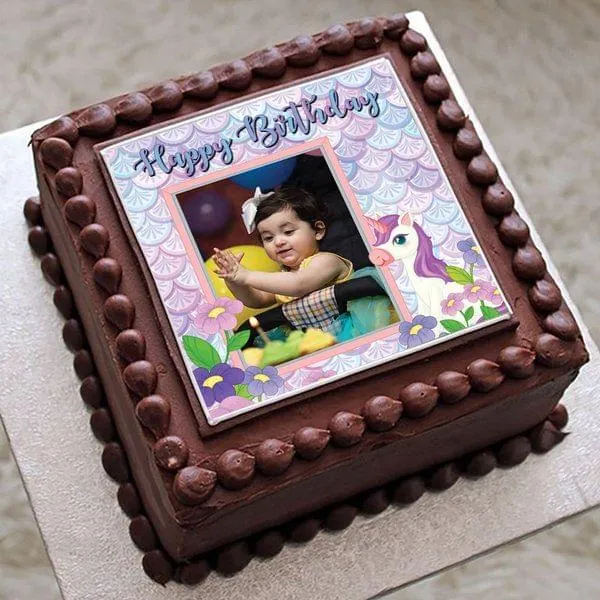 Personalized Name & Photo Rectangle Shape Birthday Unicorn Cake