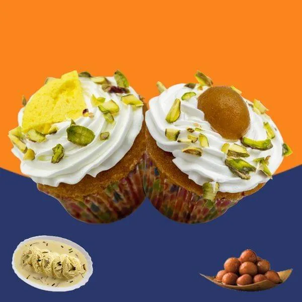 Rasmalai Cupcake + Gulab Jamun Vanilla Cupcake