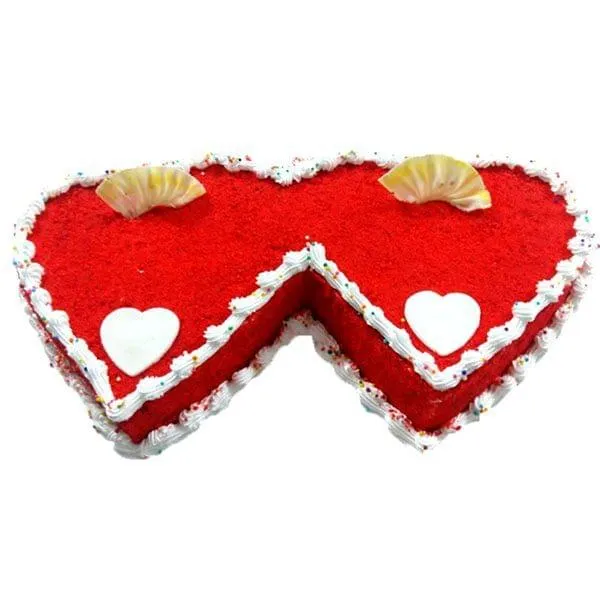 Eggless Red Velvet Twin Hearts Cake