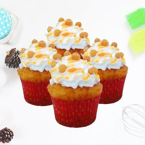 Eggless Crunchy Butterscotch Cupcakes