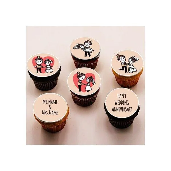 Happy Wedding Anniversary Mr & Mrs Surname Personalized Designer Cupcakes