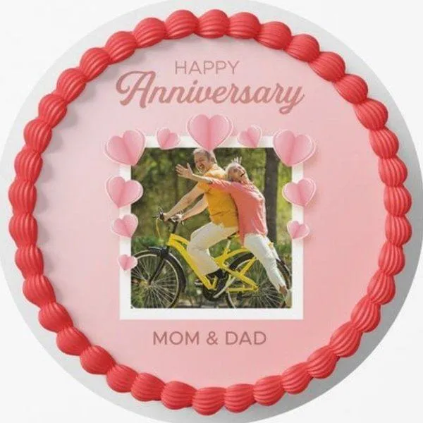 Happy Anniversary Mom & Dad Couple Photo Personalized Designer Photo Cake